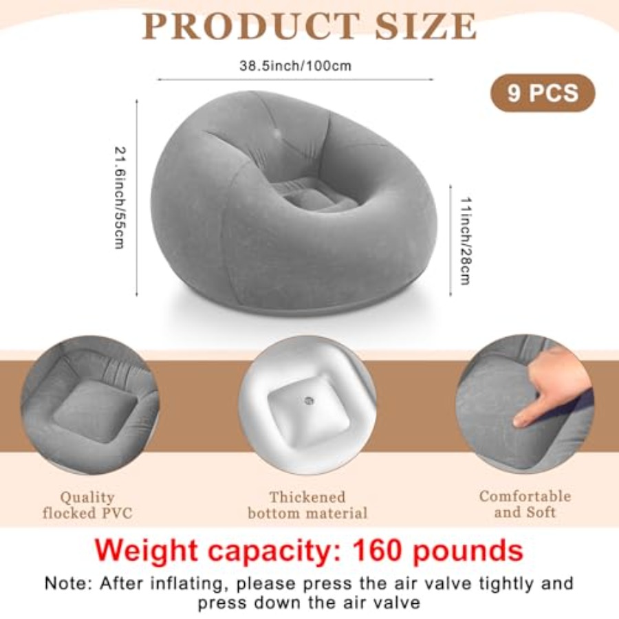 9 Pcs Inflatable Bean Bag Chai - огляд і ціна Outdoor Camping Folding Chair